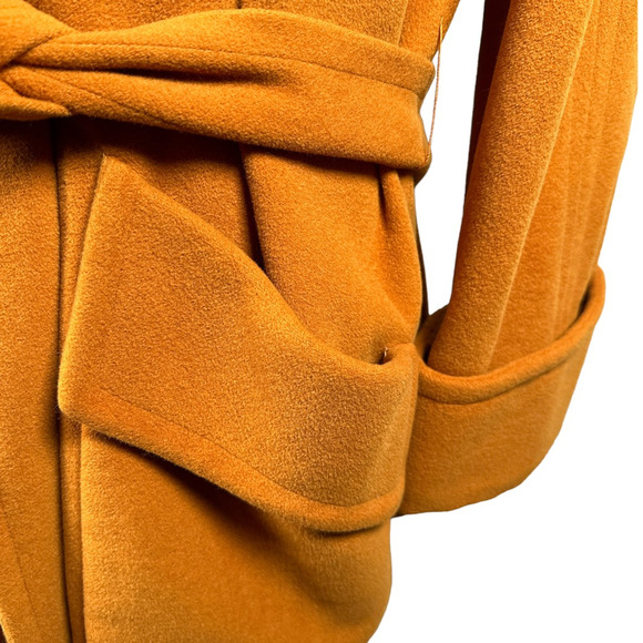 Vintage Loewe Jacket Coat Womens Medium Orange Open Cashmere Wool Belted Pockets - Picture 4 of 12